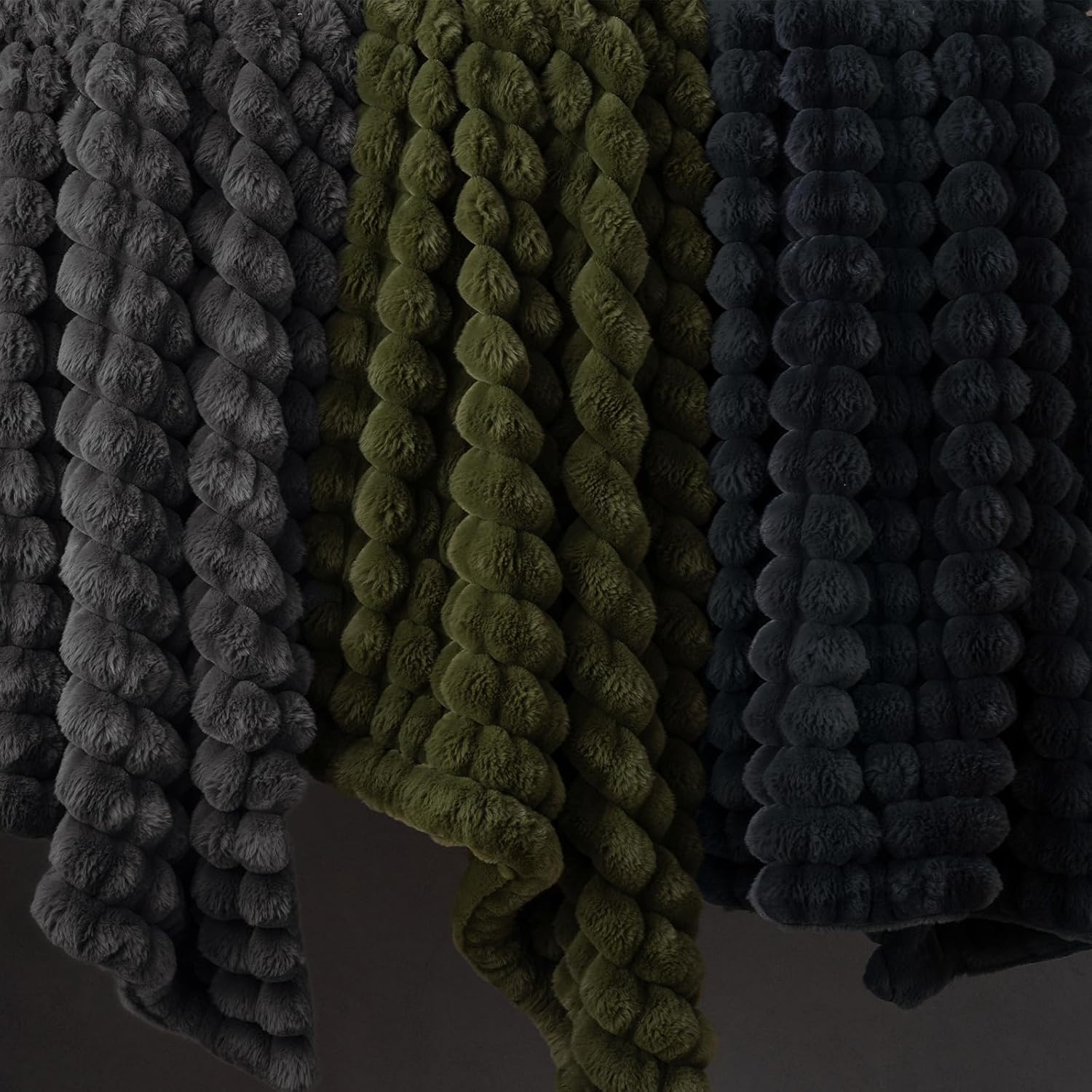 David's Home Reversible Faux Rabbit Fur Throw Blanket, Luxury Soft Thick Shaggy Warm Fuzzy Bubble for Couch, Bed, Cozy Plush Fluffy Decor for Fall Winter,Black Oyster,50 "* 60" - Image 9