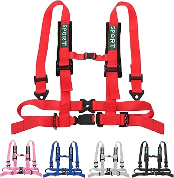 4 Point Racing Harness With Padding Heavy Duty Buckle Upgraded 2 Inch Straps UTV Harness 4 point Universal Adjustable for Adults Easy Install, Red