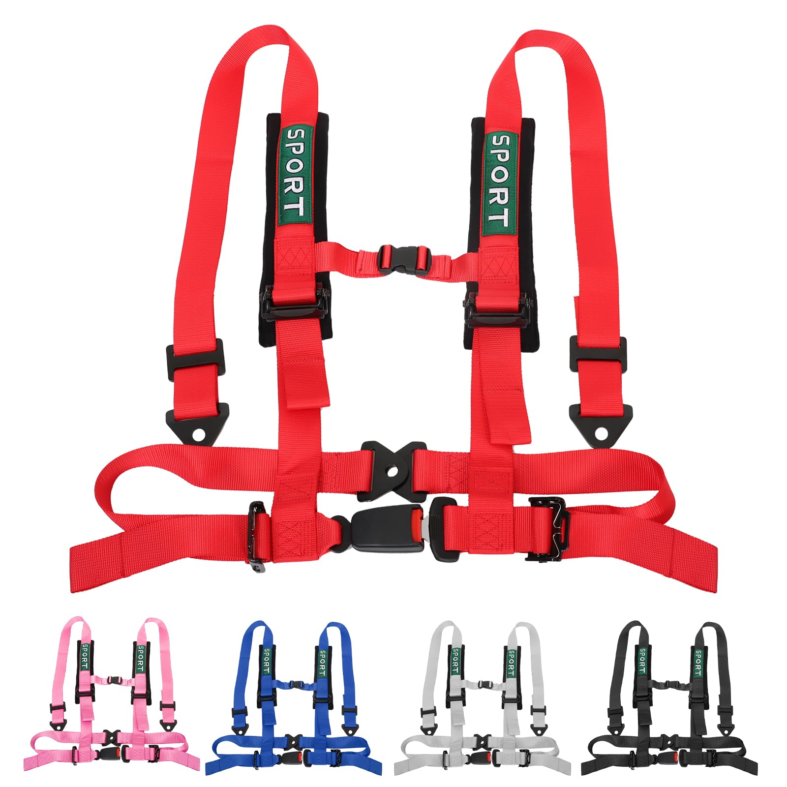4 Point Racing Harness With Padding Heavy Duty Buckle Upgraded 2 Inch Straps UTV Harness 4 point Universal Adjustable for Adults Easy Install, Red