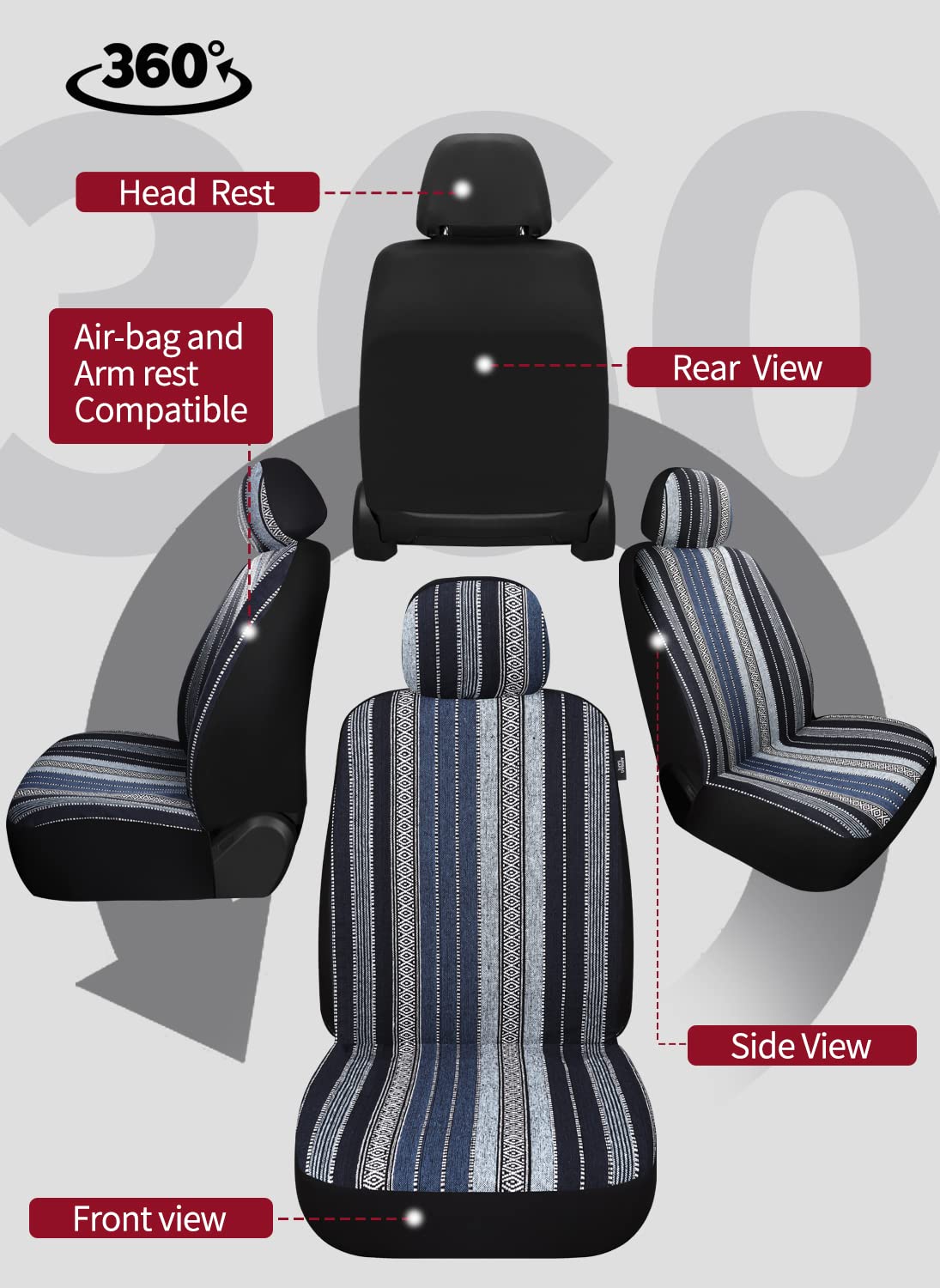 VarCozy Baja - Fundas de Asiento Delantero para sedán, SUV, camión, Funda de Asiento Universal a Rayas Coloridas, Transpirable, Lavable, Compatible con Bolsa de Aire
