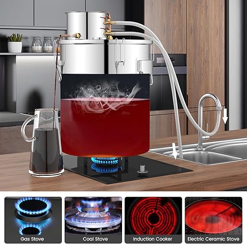 Miniatura 2 de Giantex Still de alcohol de 10 galones, 2 ollas de alcohol de acero inoxidable con termómetro integrado, tubos de cobre, kit multiusos de