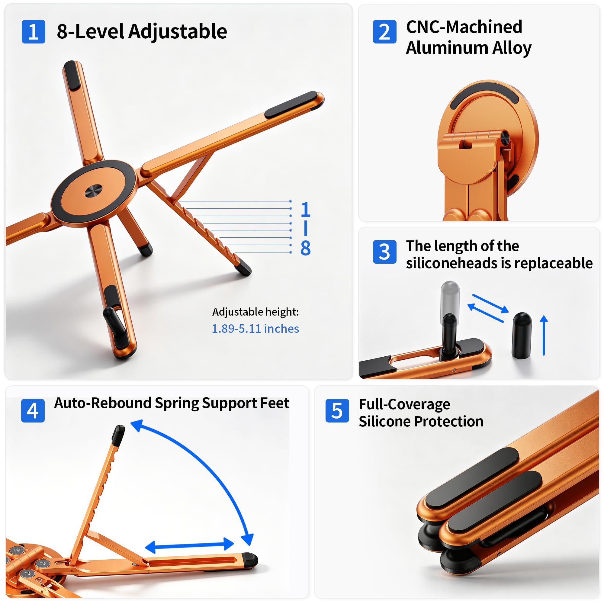 Soporte portátil para laptop, 3 en 1 magnético plegable ajustable, para escritorio | Aleación de aluminio, ligera, compacta, altura de 8 niveles, ergonómica, para teléfono/tableta, oficina en casa/viajes