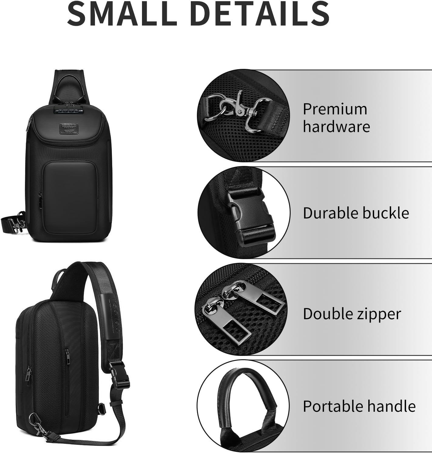 Sling Bag for Men, Anti Theft Sling Backpack, Mens Crossbody Bag, Shoulder Chest Bag for Travel, Casual (Black) - Image 6