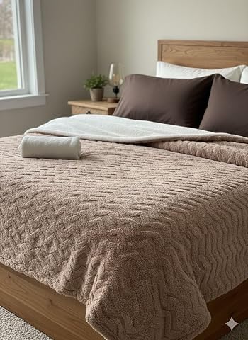 Generic Faux Fur and Velvet Reversible Duvet, Beige, 200x240 cm, Double-Sided, Soft, All Ages, Modern Minimalist Solid .Lms