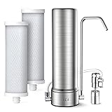 LCF Upgrade Countertop Water Filter, 𝐒𝐢𝐥𝐯𝐞𝐫 𝐈𝐨𝐧𝐬 Enhanced 6-Stage Stainless Steel Water Filter for Sink Faucet, Reduces Heavy Metals, Bad Taste & 99% Chlorine, 16,000 Gallons(2 Filters) Upgrade-PureFlow Filter