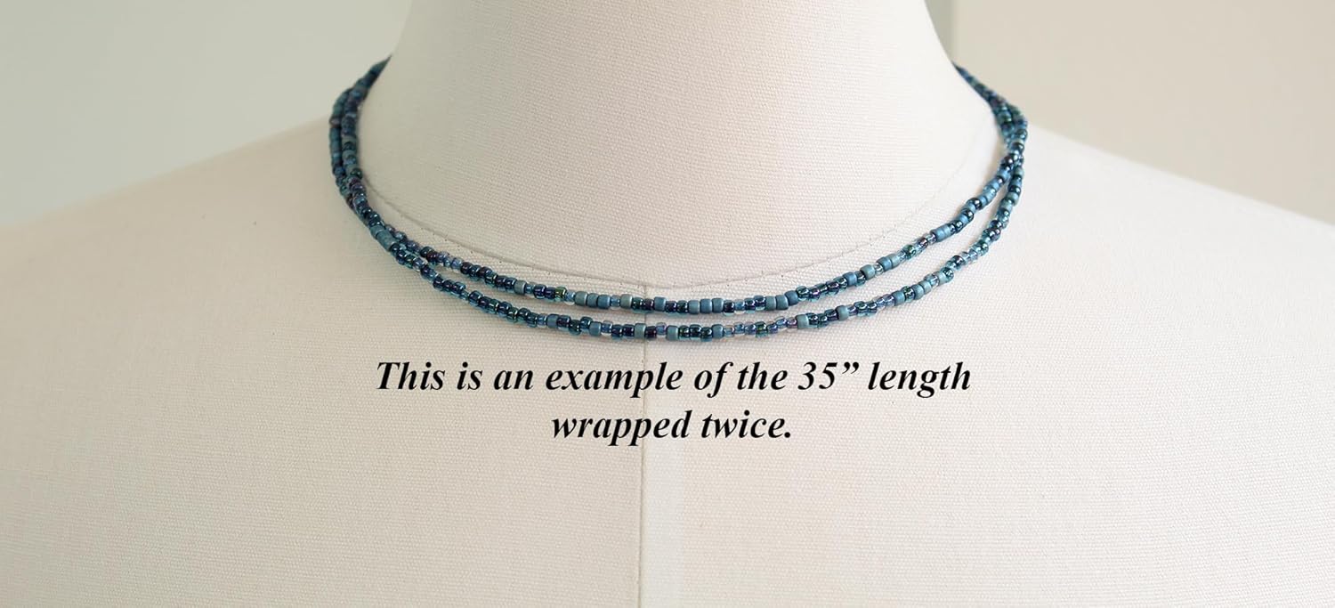 Handmade Multi Color Shibori Blue Seed Bead Necklace, Thin 2mm Single Strand Blue Beaded Necklace