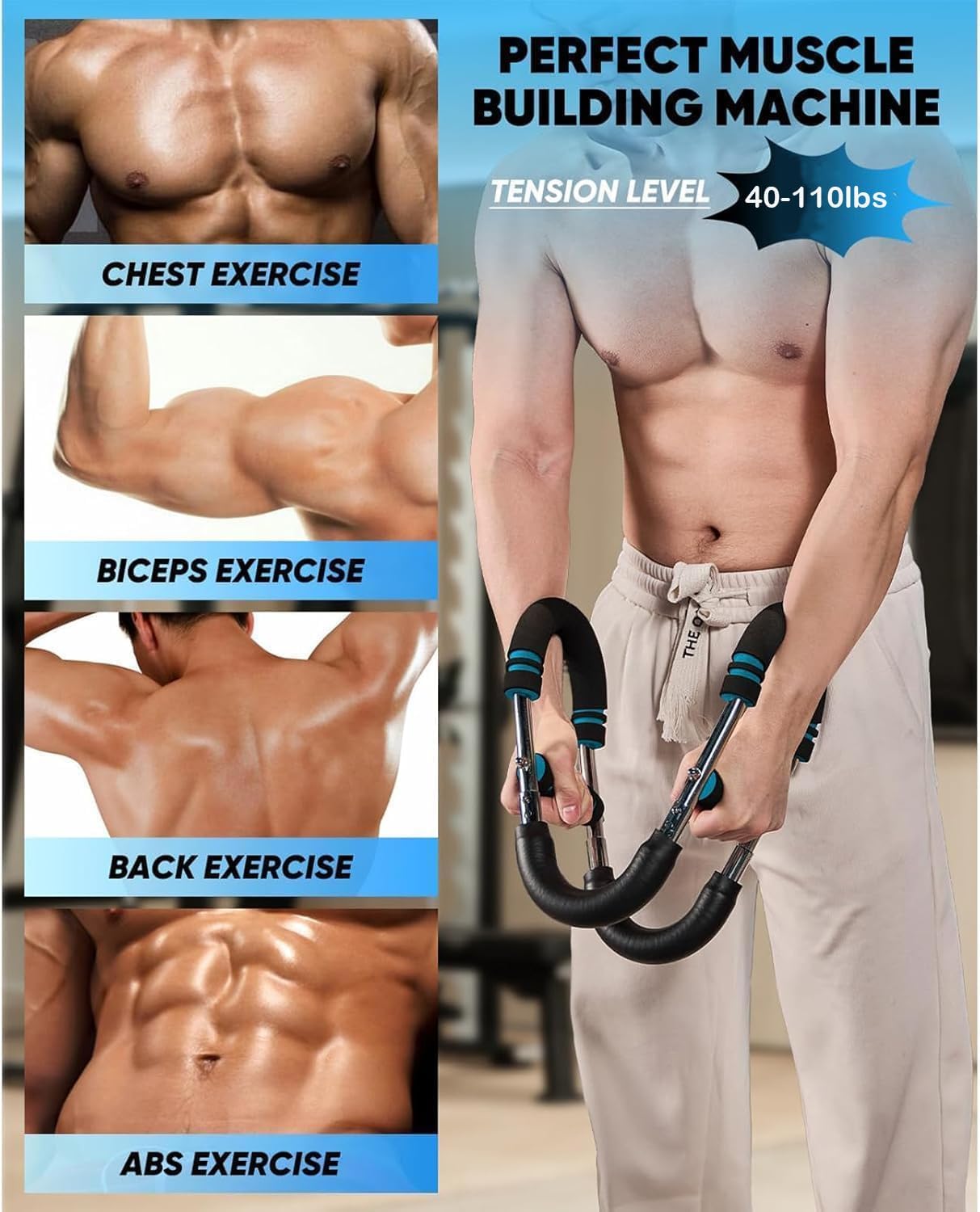 Twister Arm Trainer, 40-100lb Adjustable Chest Workout Equipment Power Twist Arm Trainer, Forearm Strengthener, Portable Spring Resistance for Home Fitness - Image 3