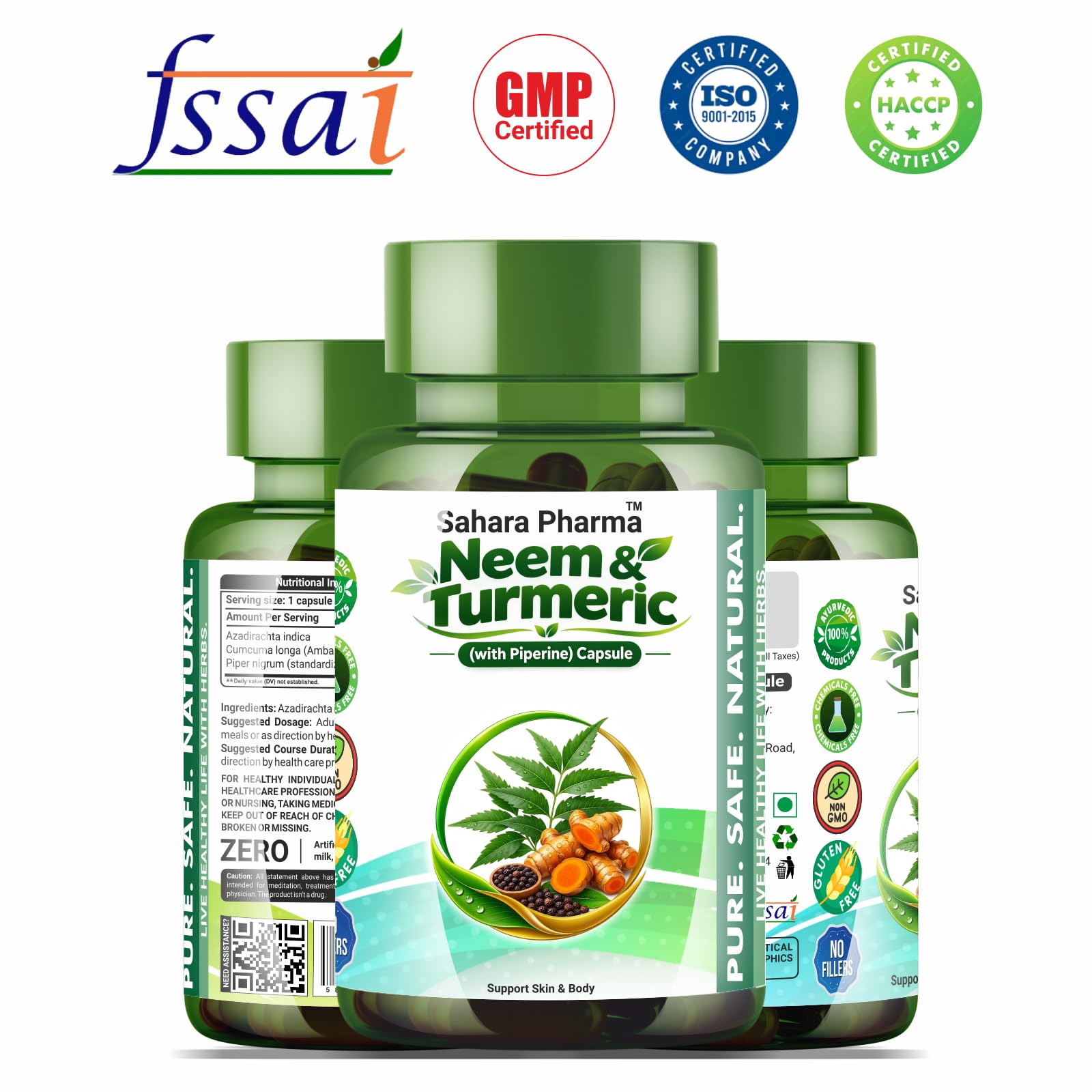 Neem & Turmeric Capsule with Black Pepper | Antioxidant Support, Joint & Immune Support, Skin Wellness | Non GMO, Gluten Free, Zero Fillers | 500mg - 60 Capsule — Amazon image 9