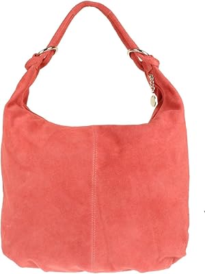 Girly HandBags Hobo Italian Suede Genuine Leather Shoulder Bag Coral