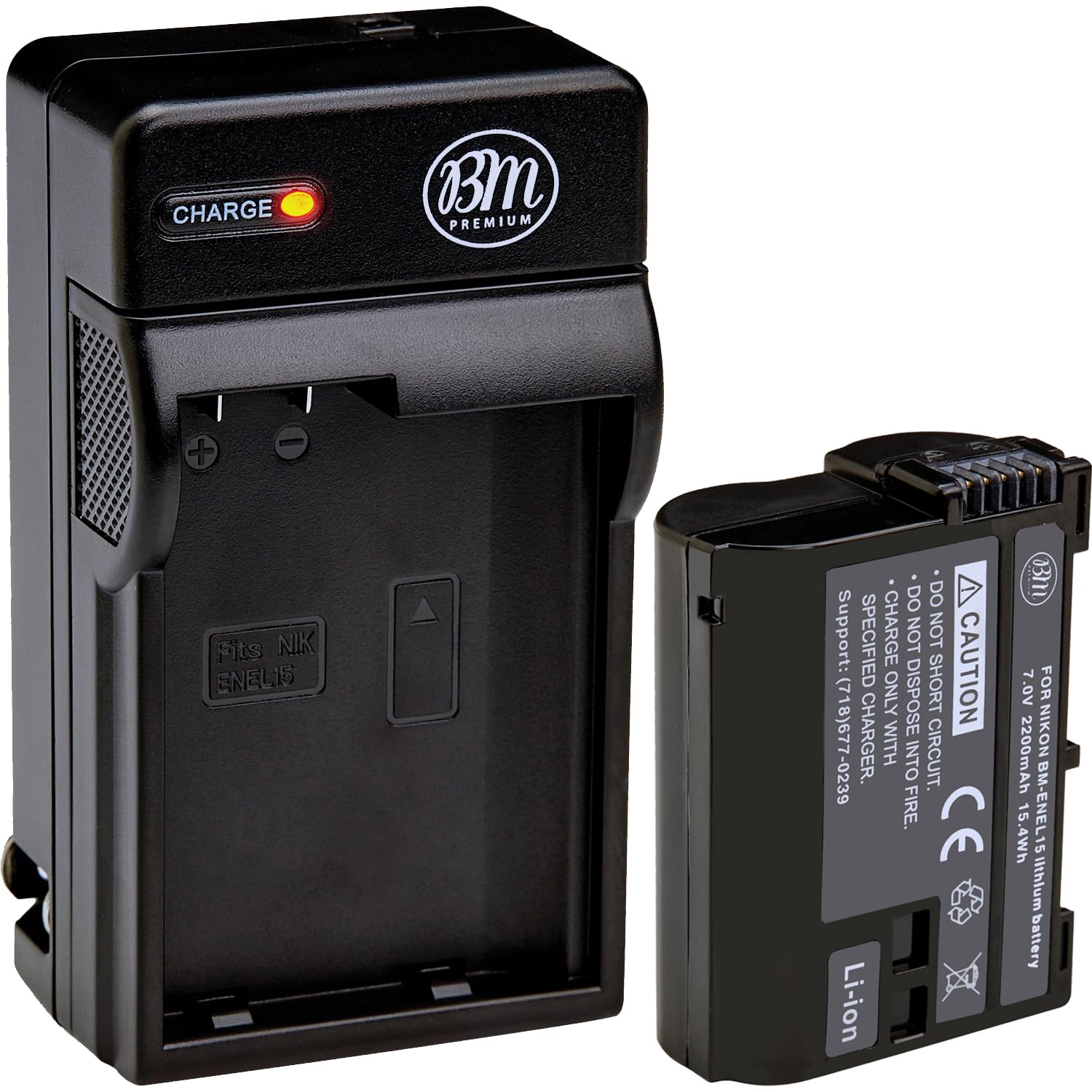 BM Premium EN-EL15 Battery and Battery Charger for Nikon D500, D850, D7500, 1 V1, D600, D610, D750, D800, D810, D810A, D7000, D7100, D7200 Digital SLR