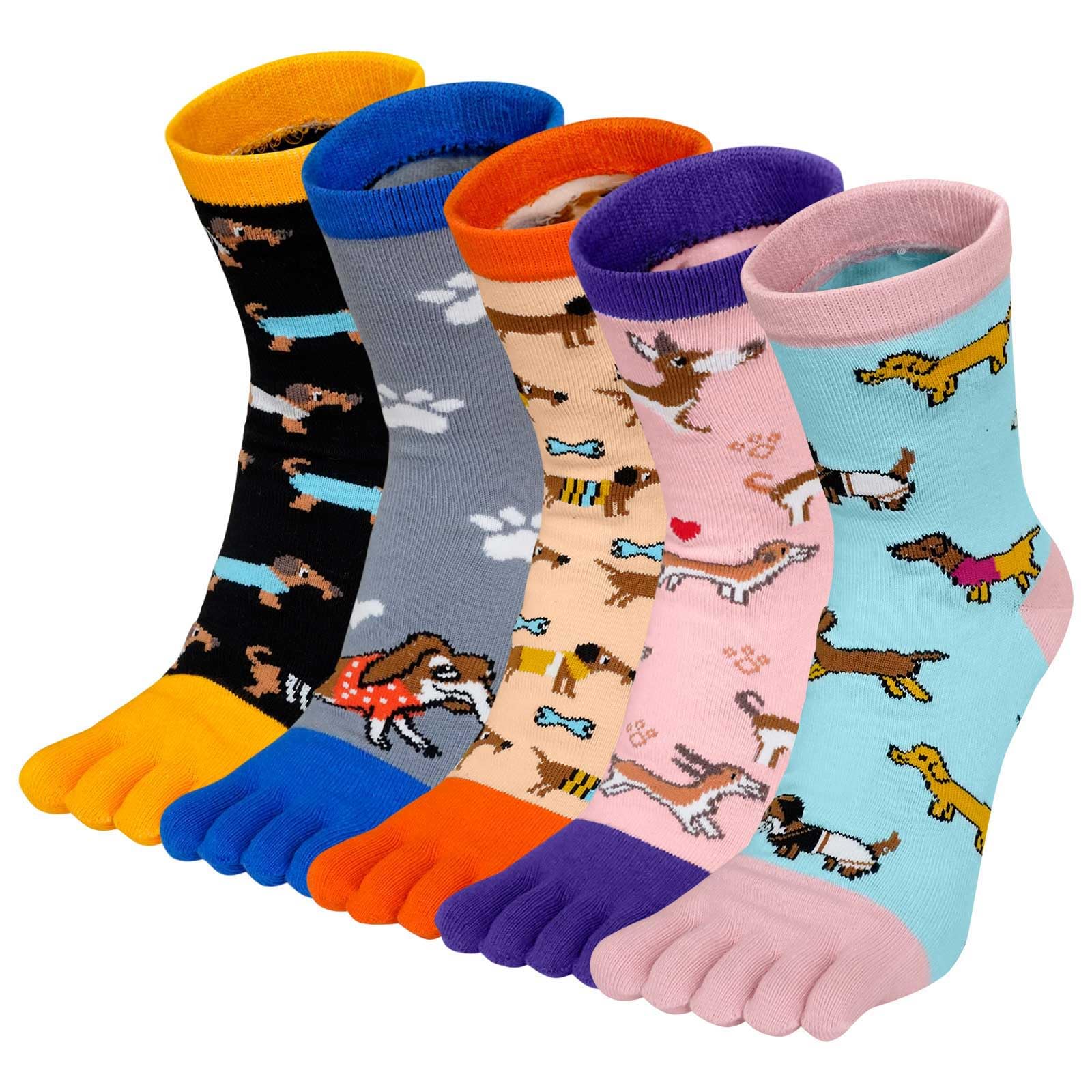 Toe Socks Women's Five Finger Socks Made of Cotton, Women's Trainer Socks with Toes for Sports, Running, Leisure, Breathable and Colourful Socks, 4/5 Pairs