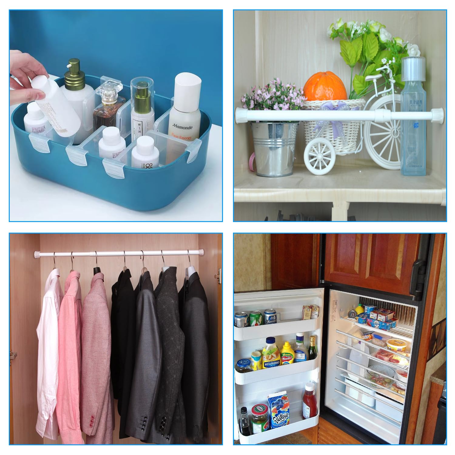 2 Piezas Barras de Frigorífico RV Extensible a 40-70cm con 8 Piezas Separadores de Refrigerador para Asegurar Alimentos y Bebidas en Caravanas y Casas Rodantes
