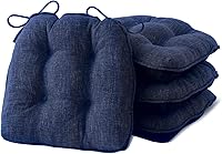 IPYNBAP Tufted Memory Foam Chair Cushions Set of 4 with Ties & Non-Slip Backing - 15.5x15.5x4" Navy Blue Dining Kitchen Seat Pads