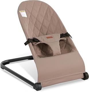 Baby Bouncer,Baby Bouncer Seat,Portable Infant Bouncer with 3-Point Safety Harness,Ergonomic Bouncy Seat, Newborns Bouncer for Babies 0-6 Months up to 20lbs,ASTM-Certified(Khaki)