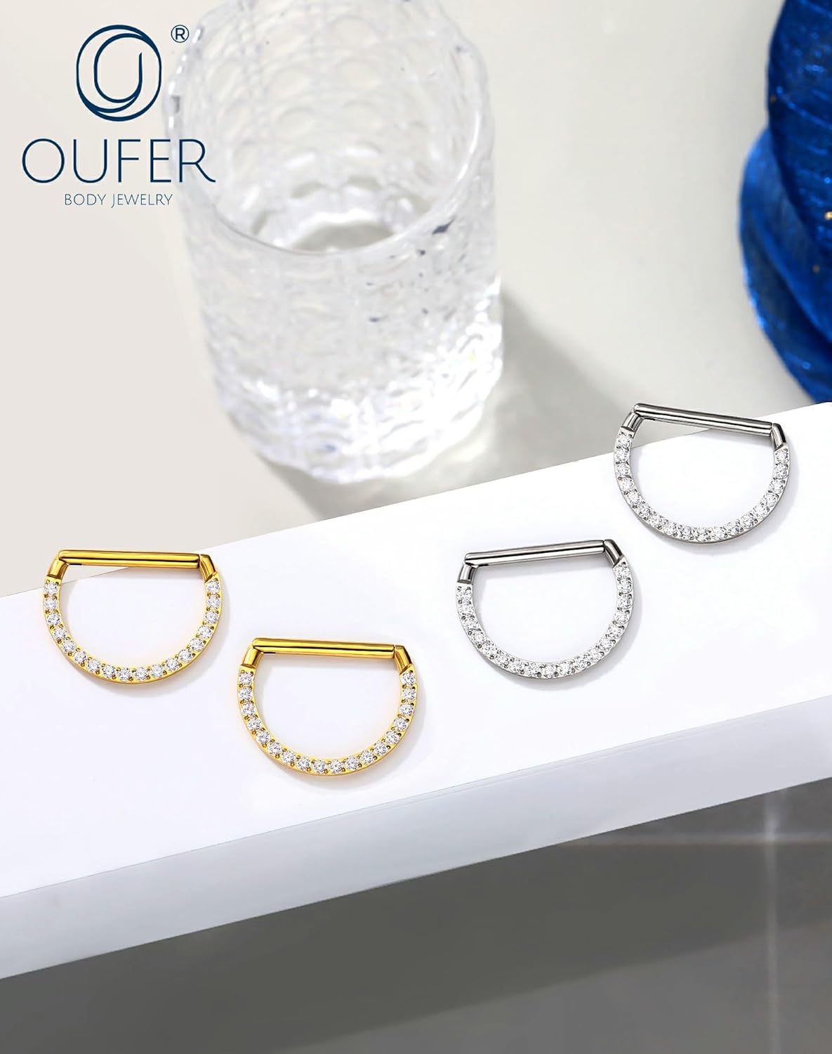 OUFER G23 Titanium Nipple Rings, D Shape Shield Nipple Piercing Jewelry, 14G Clicker Septum Daith Body Piercing Jewelry for Women Men - Image 8