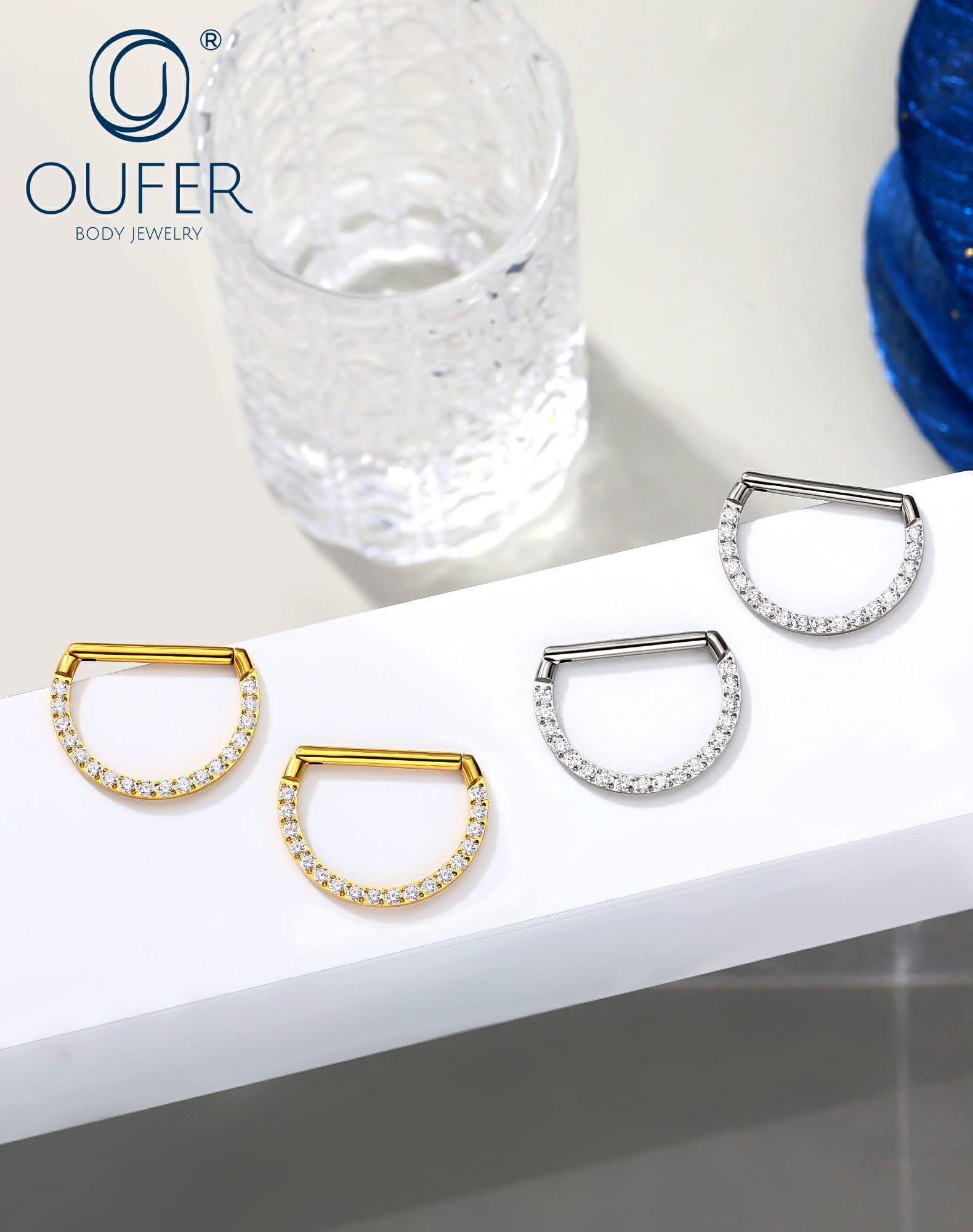 OUFER Body Piercing Nipple Bars: 14G Surgical Steel Gold Clicker Nipple Rings Piercing Jewellery with Clear CZ Paved for Women 1.6mm