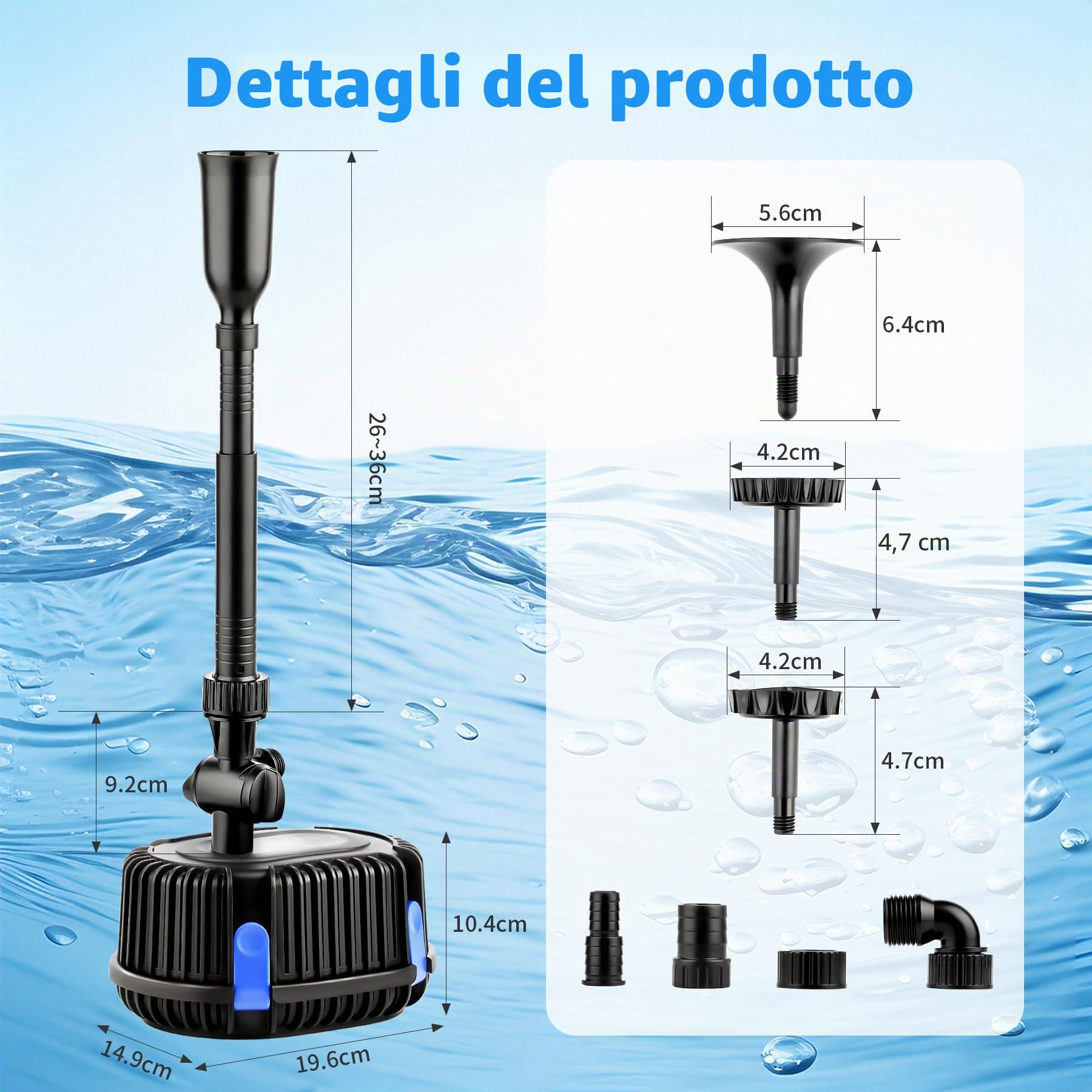 Pompa per fontana, pompa da giardino, per laghetti, cascate, fontana, 20 Watt, 1000 l/h CHP-1000