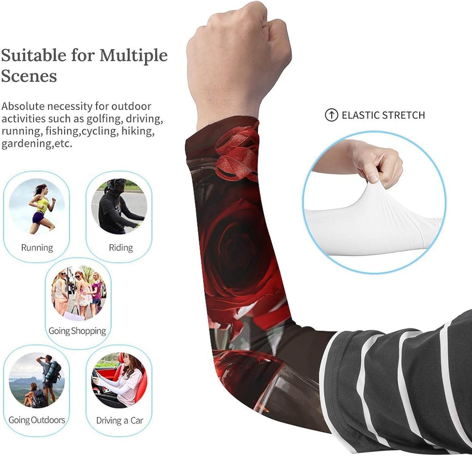 Red Rose Wine Glass And Candle Arm Sleeves for Men Women Sun Protection Sleeves Cooling Compression Arm Covers