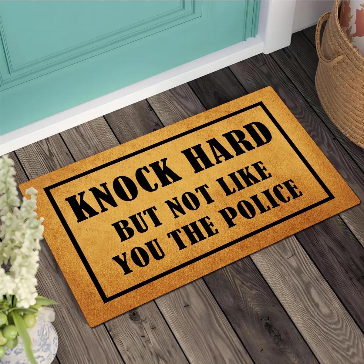 Funny Welcome Doormats Decorative Area Rugs for Front Porch Patio Knock Hard But Not Like You the Police Monogram Kitchen Rugs and Mats With Anti-Slip Rubber Back Novelty Gift Mat(23.7 X 15.9 in)