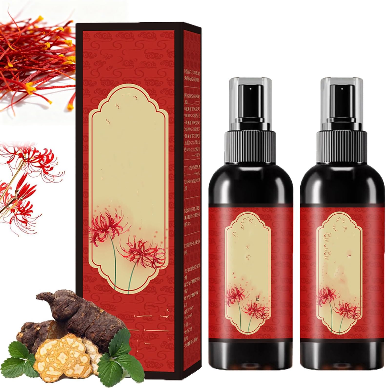 Saffron Hair Blackening Spray, Saffron Hair Spray, Saffron Hair Mist, Leaving Hairs Shiny Non-Frizzy, Strengthen Hair Root, Suitable For Everyone (1, 2Pcs)