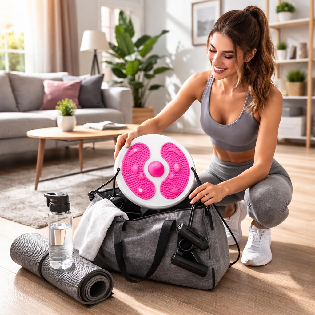 Twist Board con Fune di Trazione – Disco Rotante Fitness Dimagrante 28 cm, Pedana Twist Allenamento Casa Donna, Cuscino Equilibrio Antiscivolo con Massaggio Plantare, Attrezzo Pilates e Tonificazione