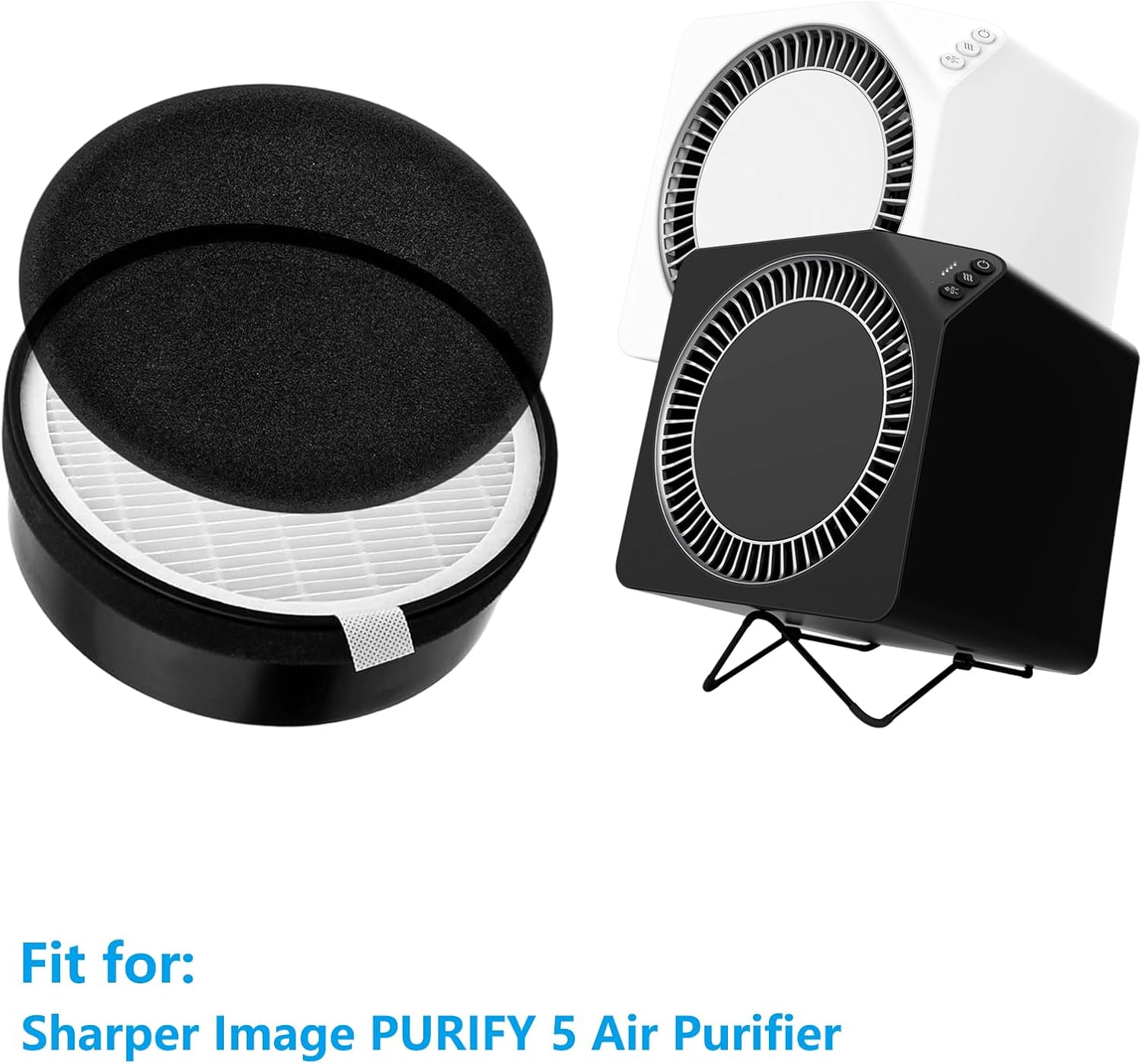 MD1-0045 Replacement Filter Compatible with Sharper Image PURIFY 5 Air Purifier Pre-Filter HEPA & Activated Carbon Filter for Bedroom Home Large Room, 2 Pack