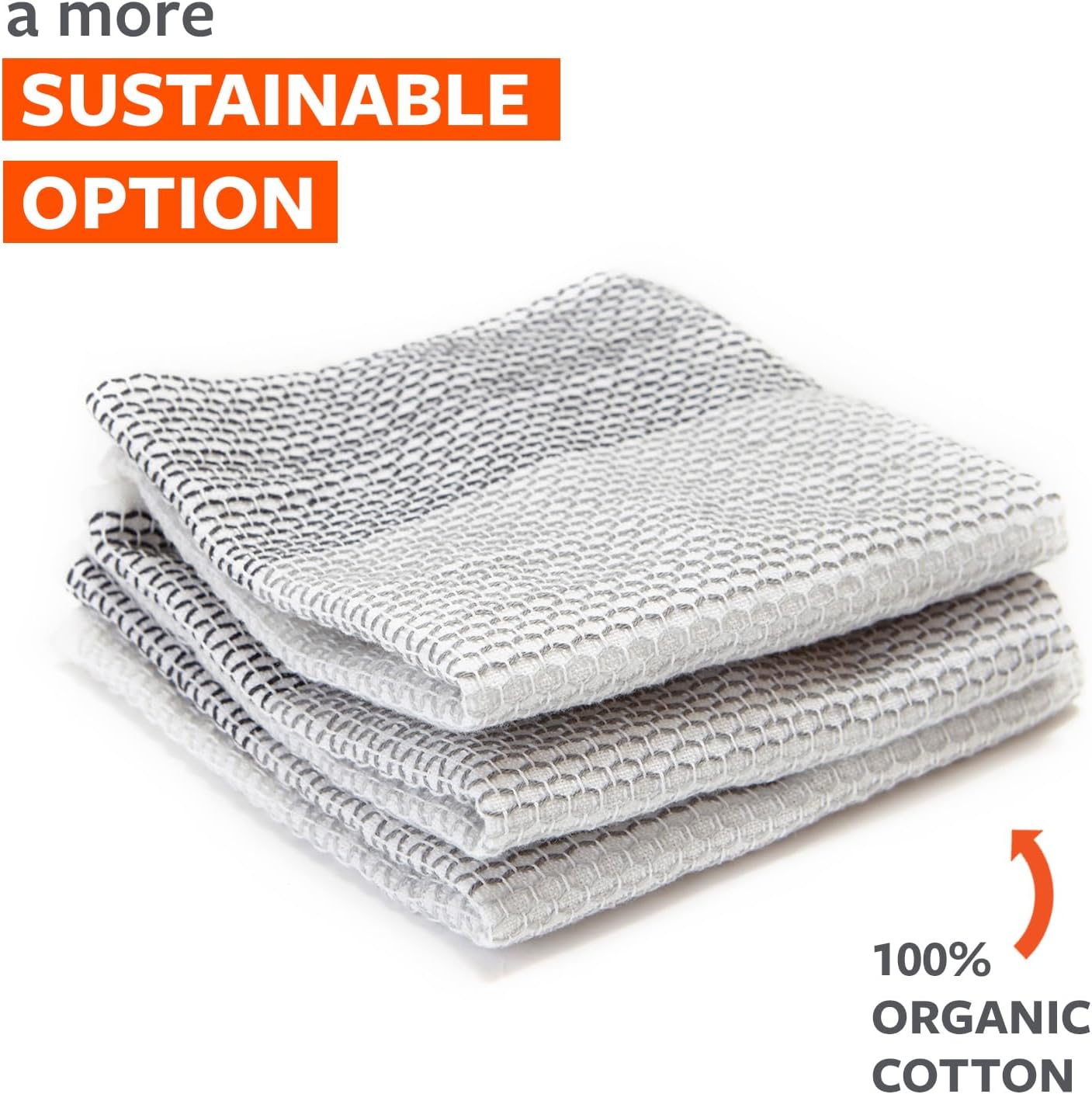 Full Circle Tidy, Organic Natural Cotton Dish Cloths, Sustainable Washable & Reusable, Perfect for Cleaning Kitchen and Dishes, Set of 3, Gray image 5