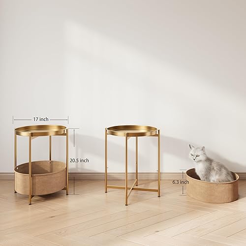 Miniatura 3 de Mesa auxiliar dorada, mesa auxiliar dorada champán, mesa auxiliar pequeña dorada, mesita de noche redonda para niños con canasta, mesa decorativa