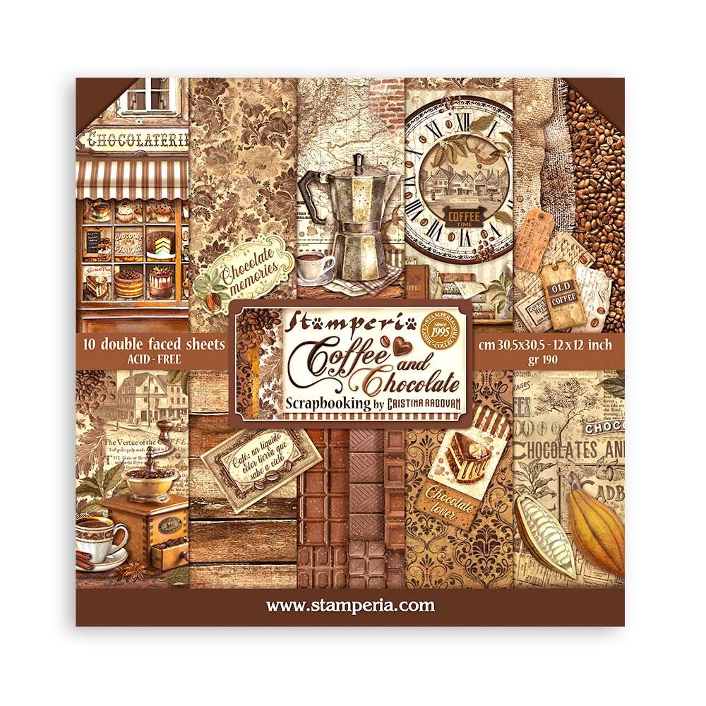 Stamperia Scrapbooking Pad 10 Sheets 30.5 x 30.5 (12x12) Coffee and Chocolate
