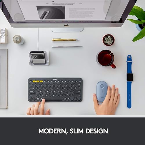 Miniatura 3 de Logitech Pebble M350 - Mouse inalámbrico con Bluetooth o USB, silencioso y delgado con clic silencioso para laptop, laptop, PC y Mac, color gris