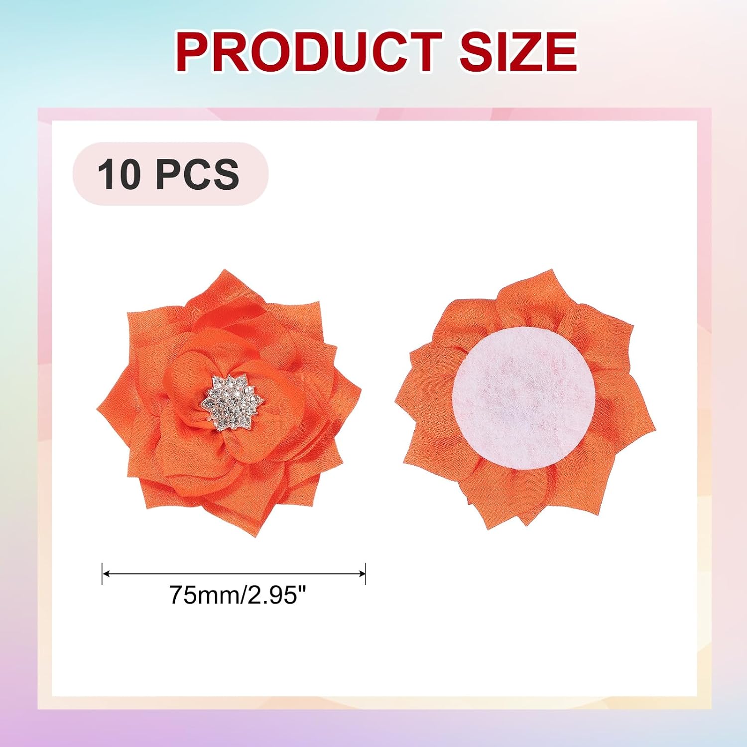 PATIKIL 3 Inch Chiffon Flowers, 10 Pcs Fabric Flowers Rhinestone Large Lotus Sewing Appliques for DIY Crafts Dresses Clothing Headbands Wedding Party Decoration, Orange