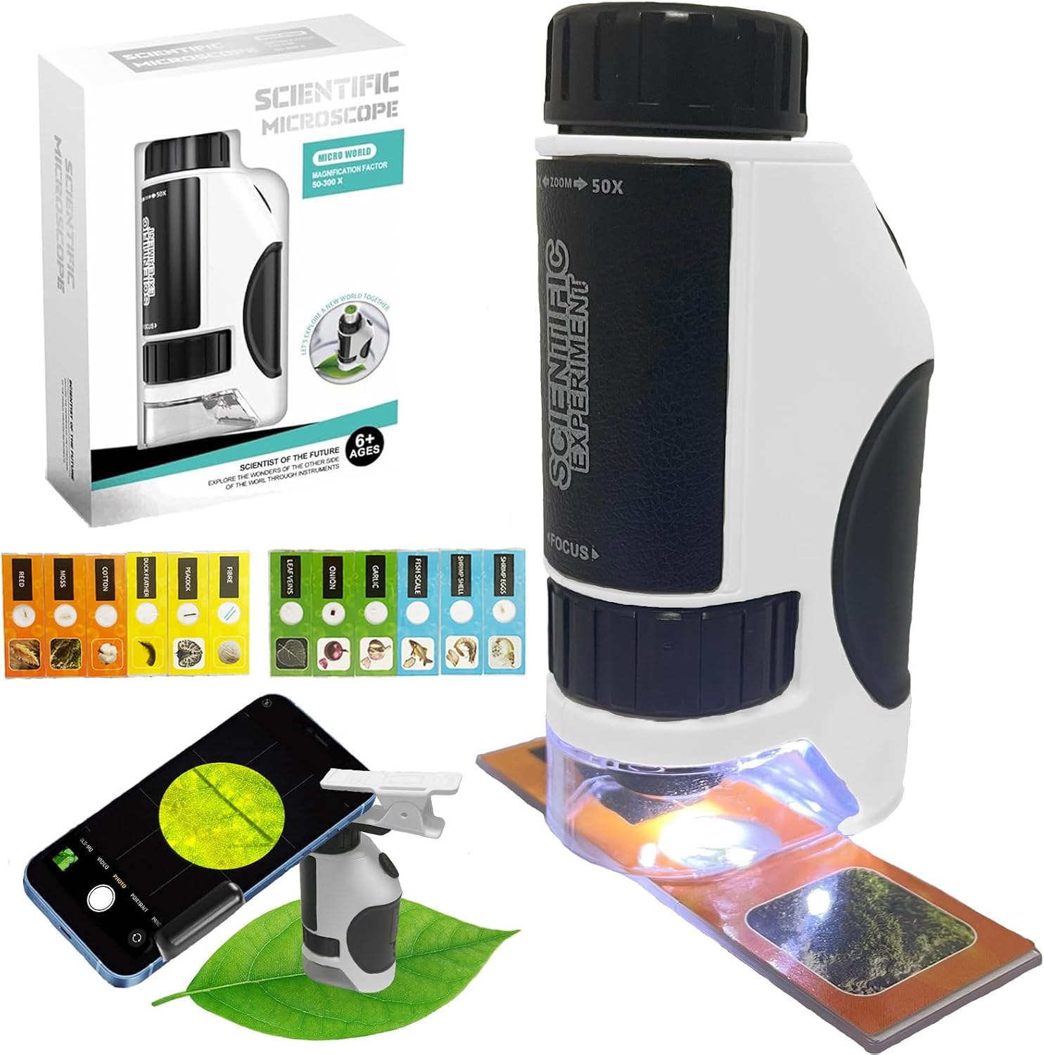Slide Adapter Microscope Kids Microscope Science Kit - Portable Pocket Microscop with 12 ...