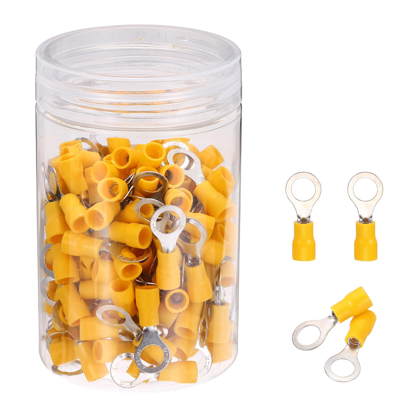 sourcing map 150Pcs Insulated Ring Terminal RVS2-6 Battery Lugs 16-14AWG Electrical Crimp Terminals Eyelet Wire Connectors for Industrial, Electrical Wiring, Yellow