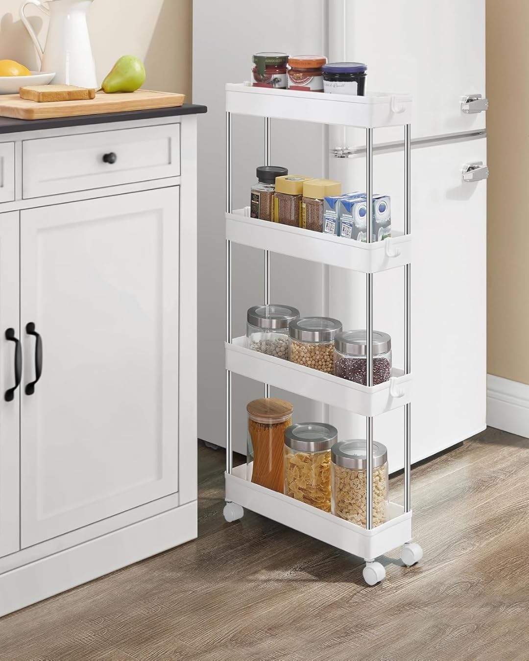 A.M.C. Carro portaobjetos con estantes, carro de cocina ahorra espacio con ruedas, carro deslizante, estantería alta y estrecha para cocina, baño, lavandería, dormitorio, espacios estrechos (40 x 13 x