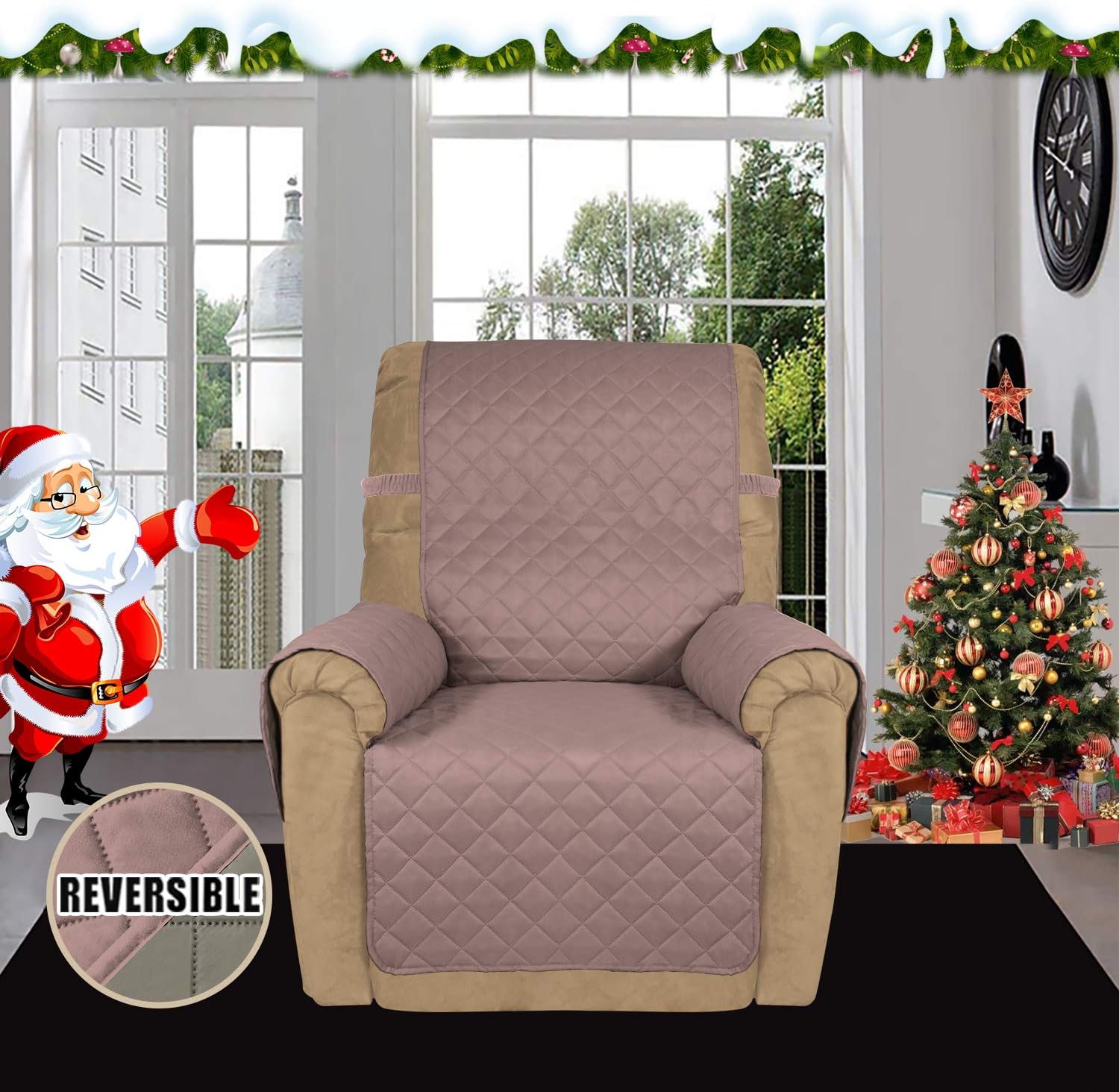 Easy-Going Chair Sofa Slipcover Reversible Sofa Cover Water Resistant Couch Cover Furniture Protector Cover with Elastic Straps for Pets Kids Children Dog Cat (Chair, Gray/Ivory)