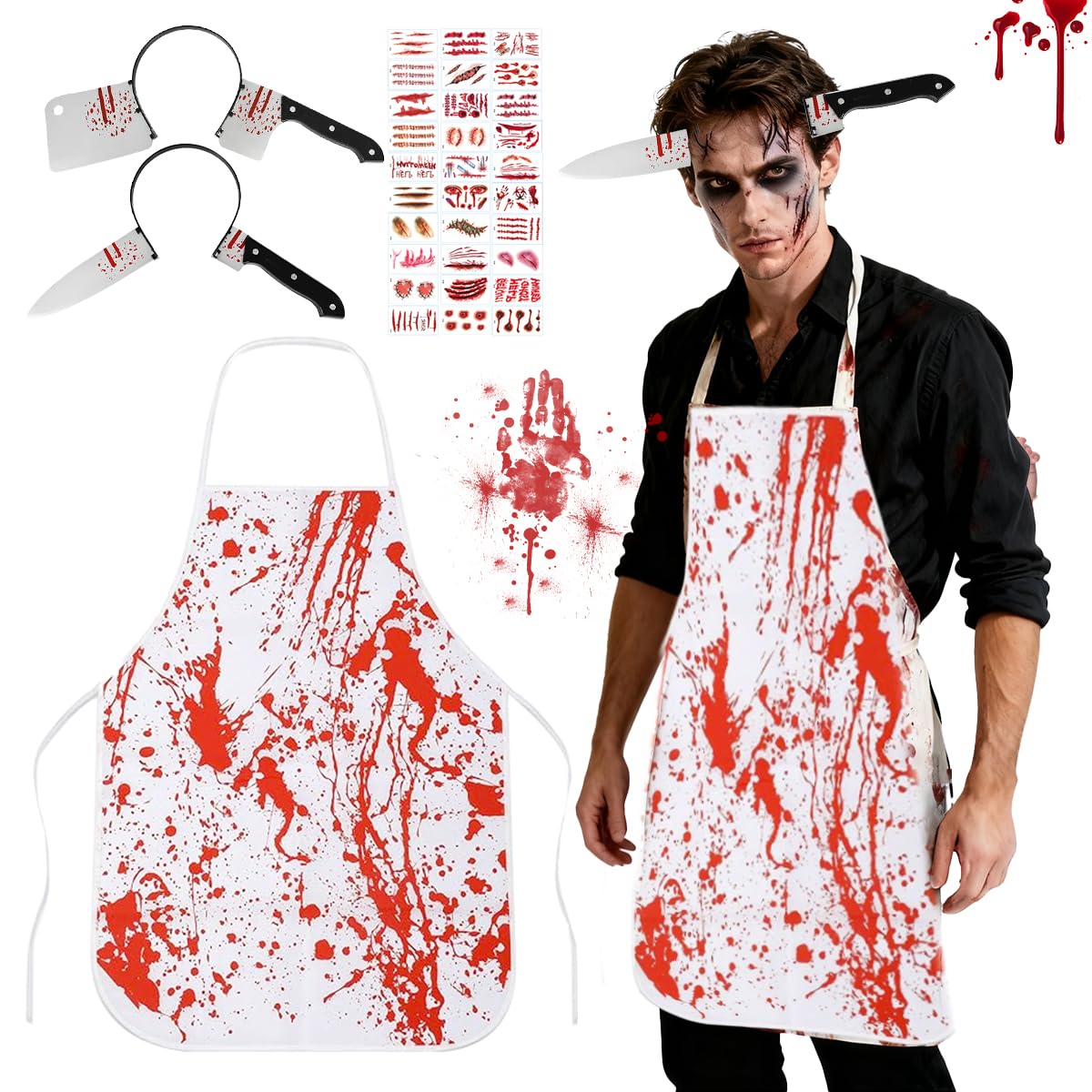 Grembiule Insanguinato Per Halloween - Costume Horror Per Feste, Con Fasce Coltello Per Decorazione