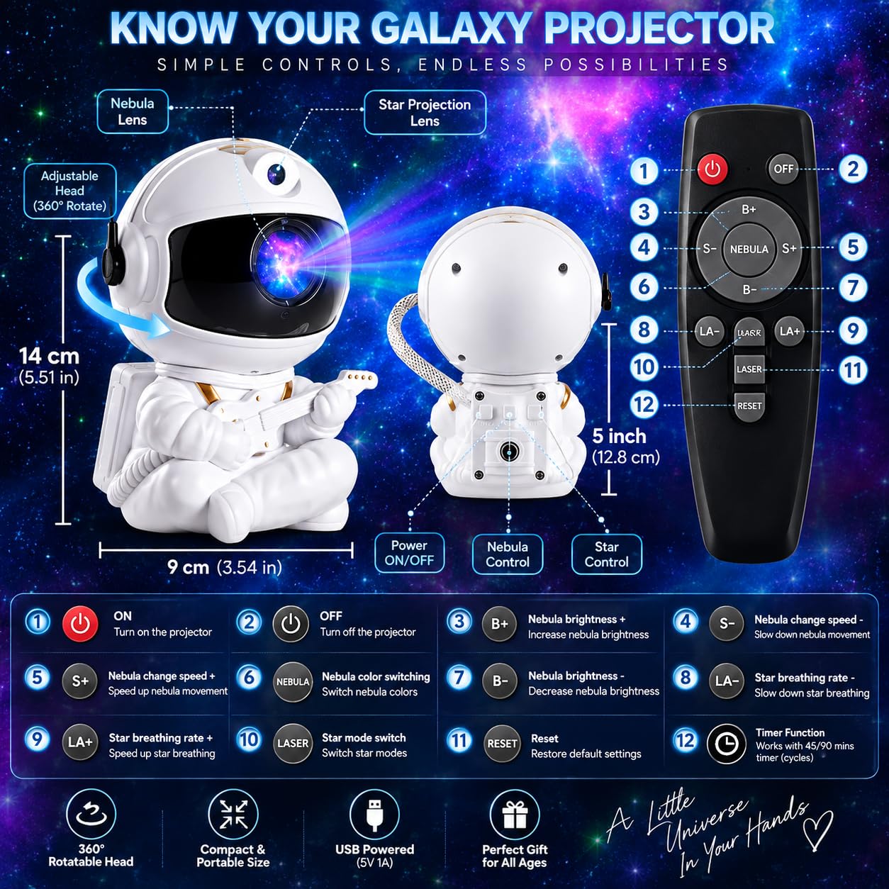 Astronaut Star Projector Night Light - Nebula Projection -5