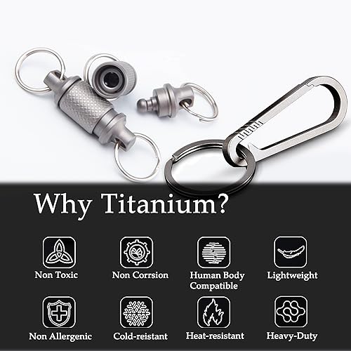 Miniatura 6 de JVCOM Titanium Quick Release Keychain - 360 Rotation, Heavy Duty Key Clip, with Carabiner and Key Ring - for Men and Women.