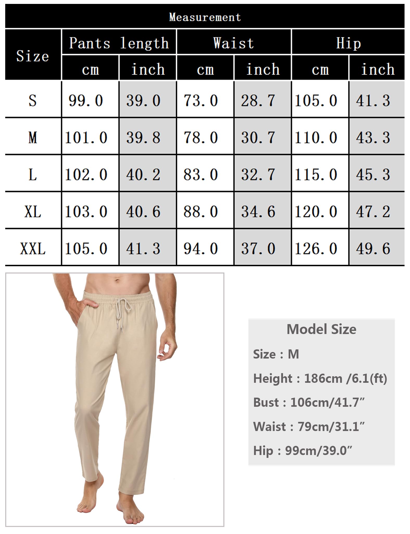 Sykooria Pantalon Homme Sport en Mélange Coton Lin Pantalon Jogging avec Poches Grandes Tailles Léger Respirant Pantalon Décontracté pour Toutes Les Saisons
