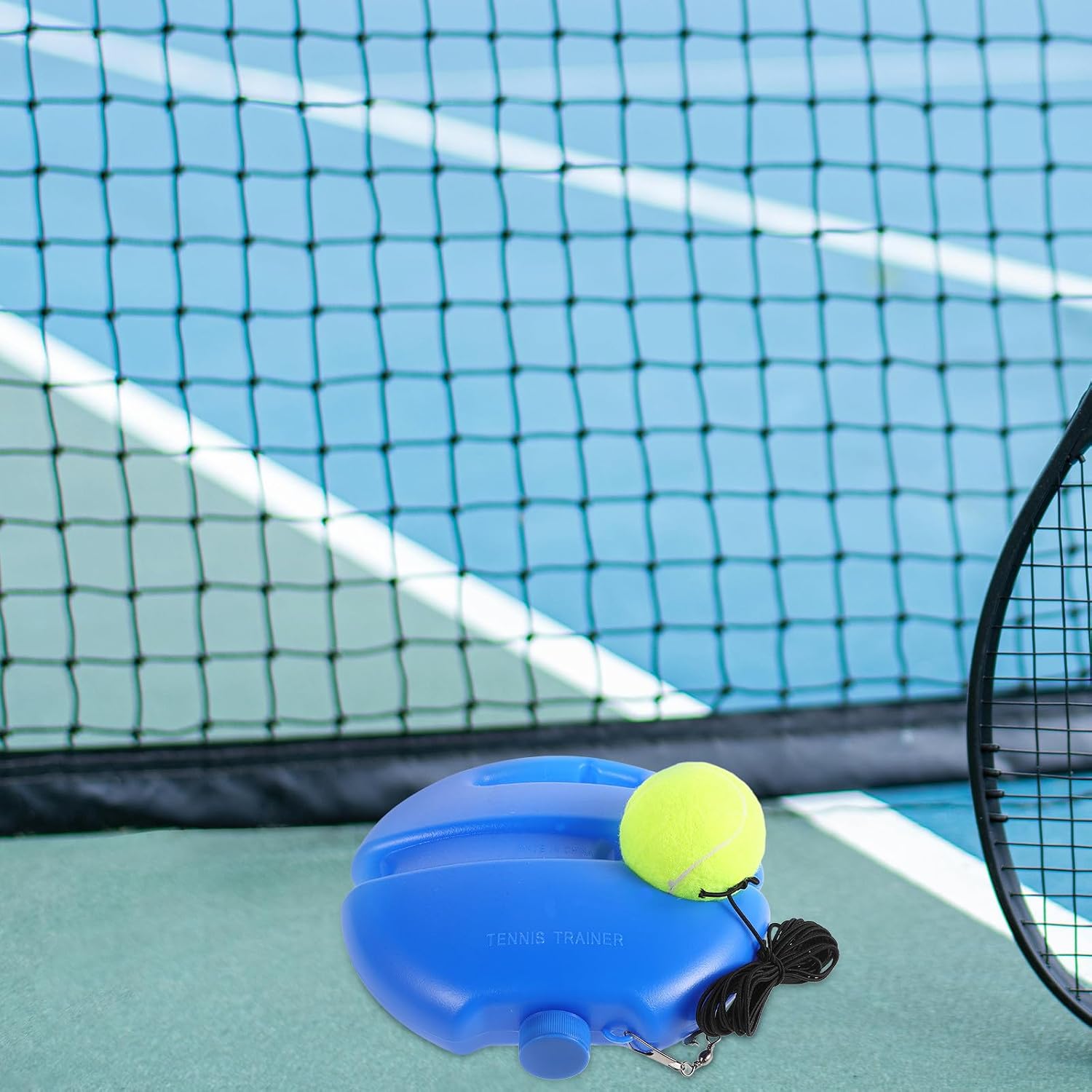 Healifty Portable Tennis Trainer Set with Non-Slip Plastic Baseboard and Elastic String Ball for Self Tennis Training Equipment Suitable for Beginner and Intermediate Players