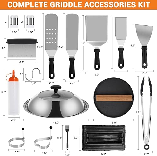 Miniatura 2 de Accesorios de parrilla para Blackstone, 26 piezas de espátula de parrilla plana con cubierta de hilvanado visible para chef de campamento, prensa de