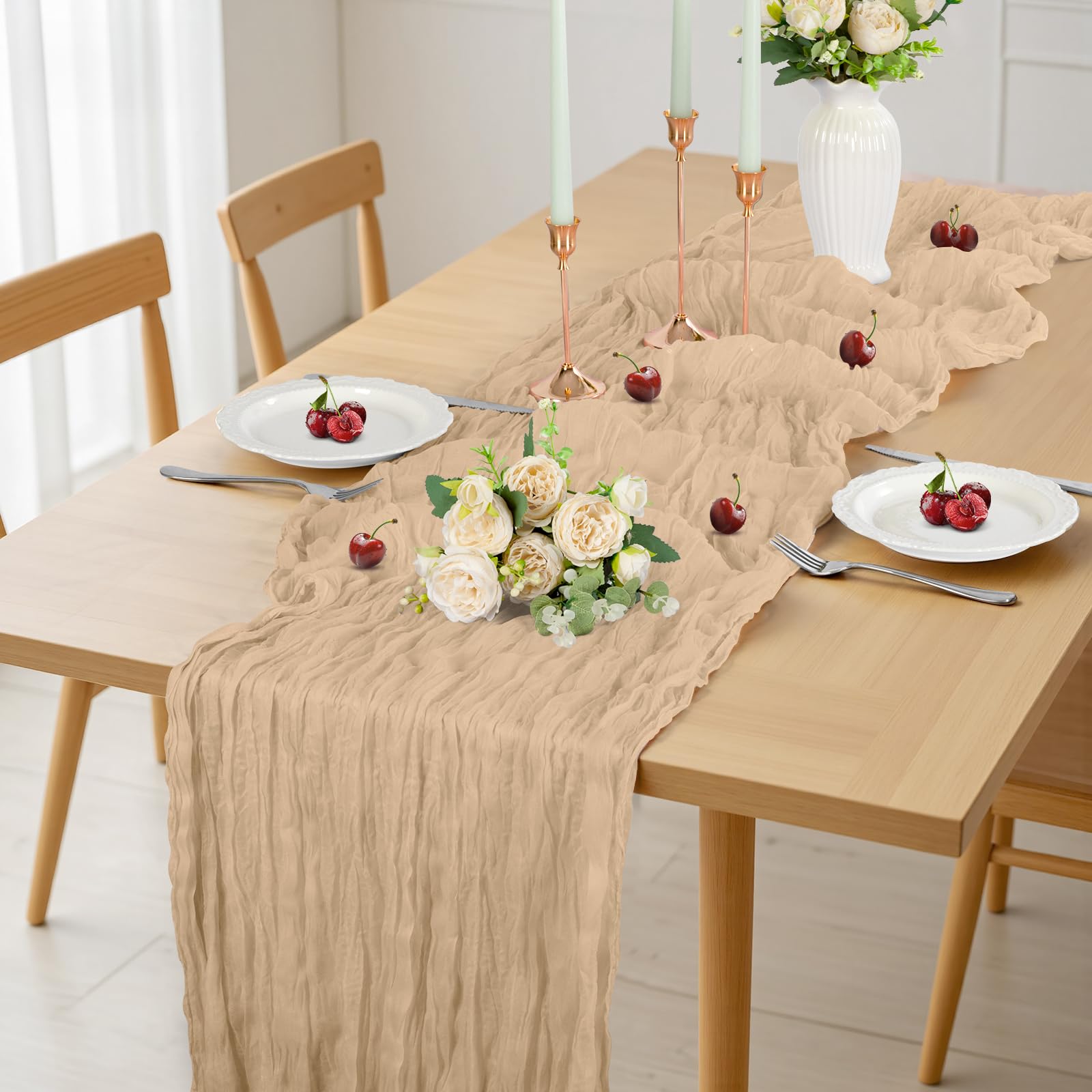 Runner da Tavolo Champagne, 8 Pezzi 90x300 cm FoiiLiio Runner da Tavola in Mussola per Matrimoni per Matrimoni, Decorazioni per Baby Shower, Compleanni, Feste