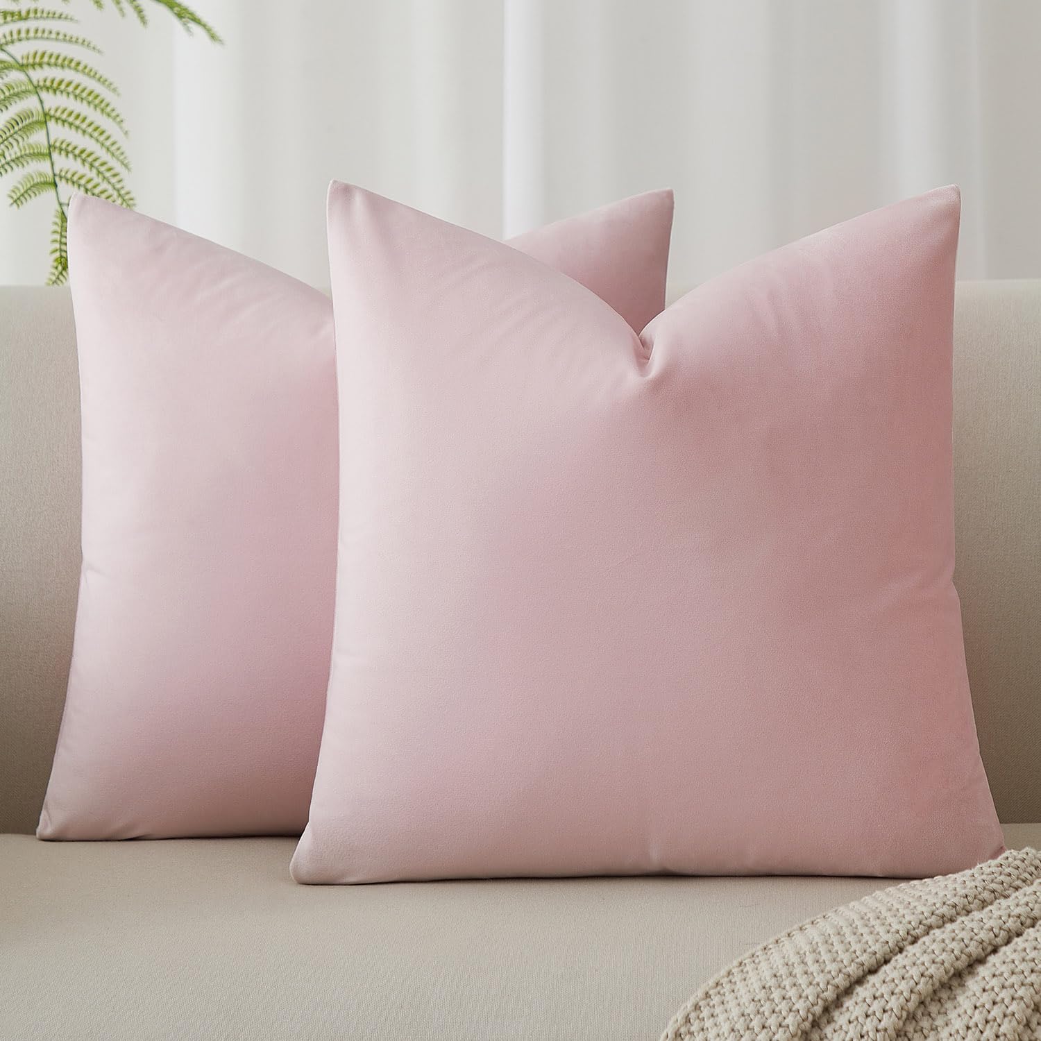 JUSPURBET 16x16 Decorative Velvet Throw Pillow Covers Cases Set of 2,Pink
