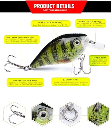 Miniatura 2 de PROBEROS Juego de señuelos de pesca Crankbaits Hard Baits Boat Ocean Topwater Señuelos Kit de aparejos de pesca, juego de cebos duros para trucha,