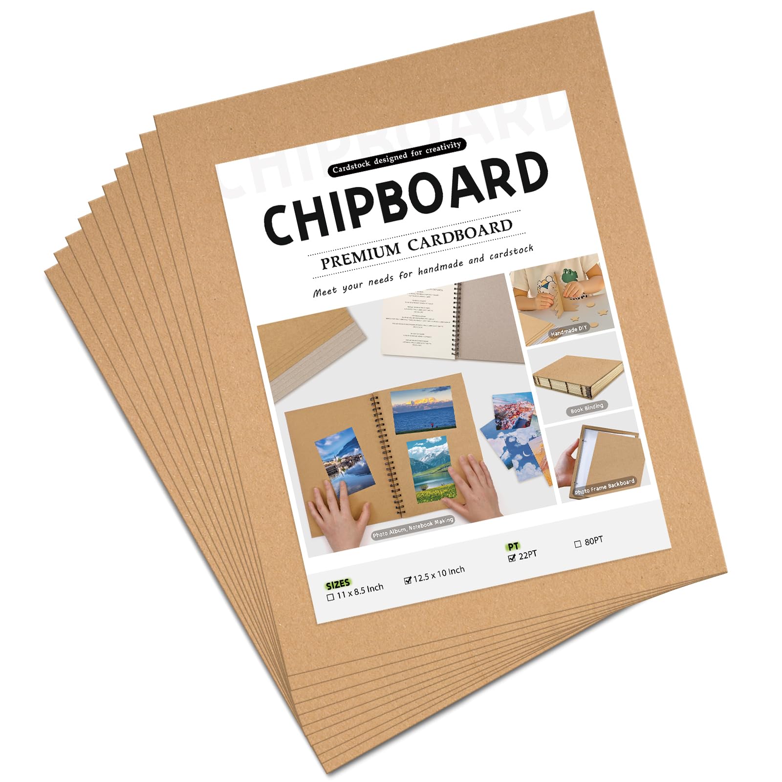 JNENERY 10 Chipboard Sheets 12.5 x 10", 22PT Book Board for Bookbinding