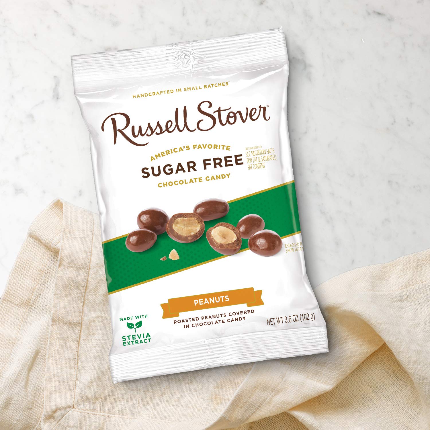 Russell Stover Sugar Free Chocolate Covered Peanuts, 3.6 oz. Bag