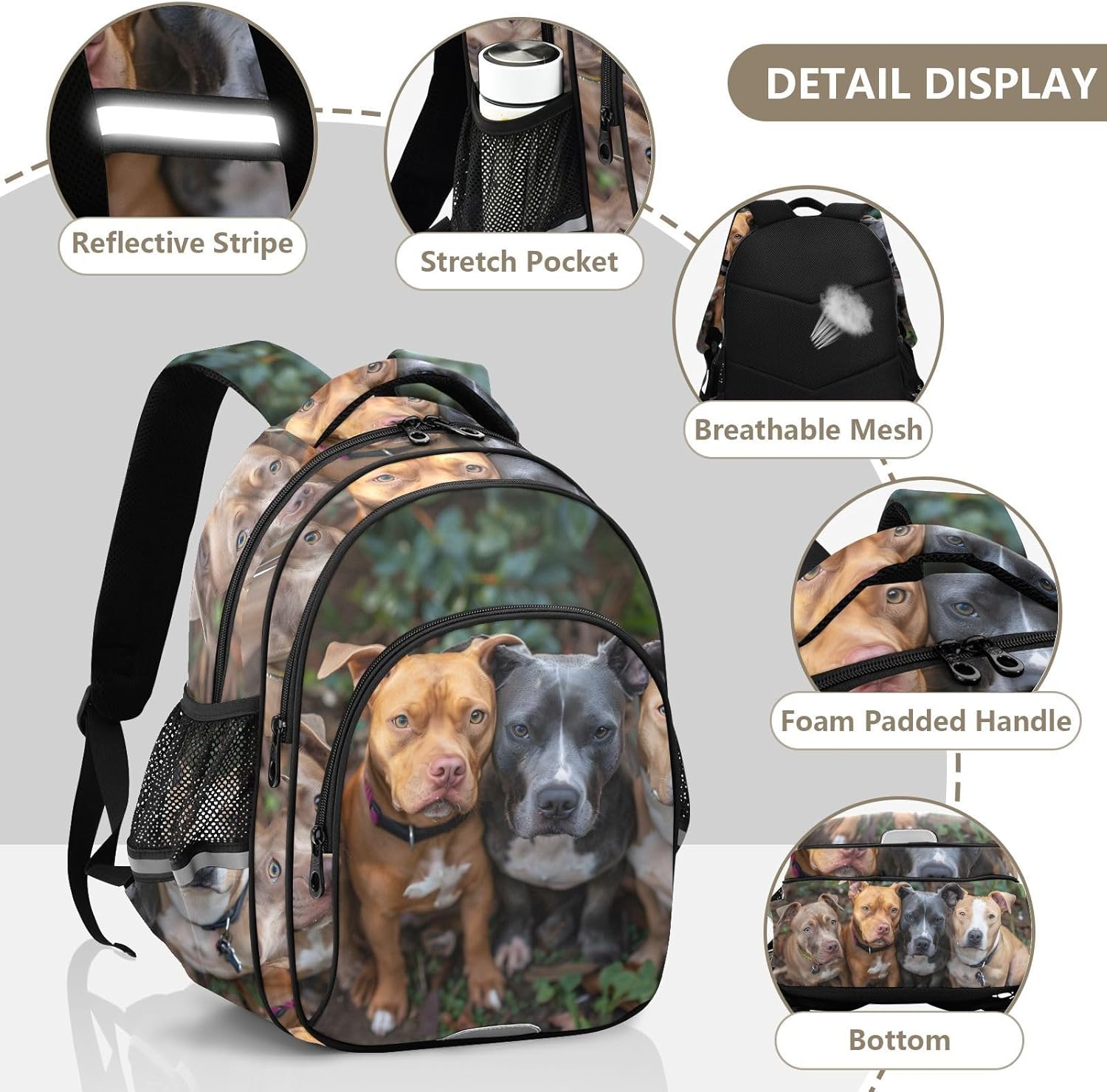 School Backpack A Groupt Of Pitbulls Laptop Backpacks Kid's Schoolbag Casual Daypack for Teens Girls Boys Toddler,16.9 " - Image 5