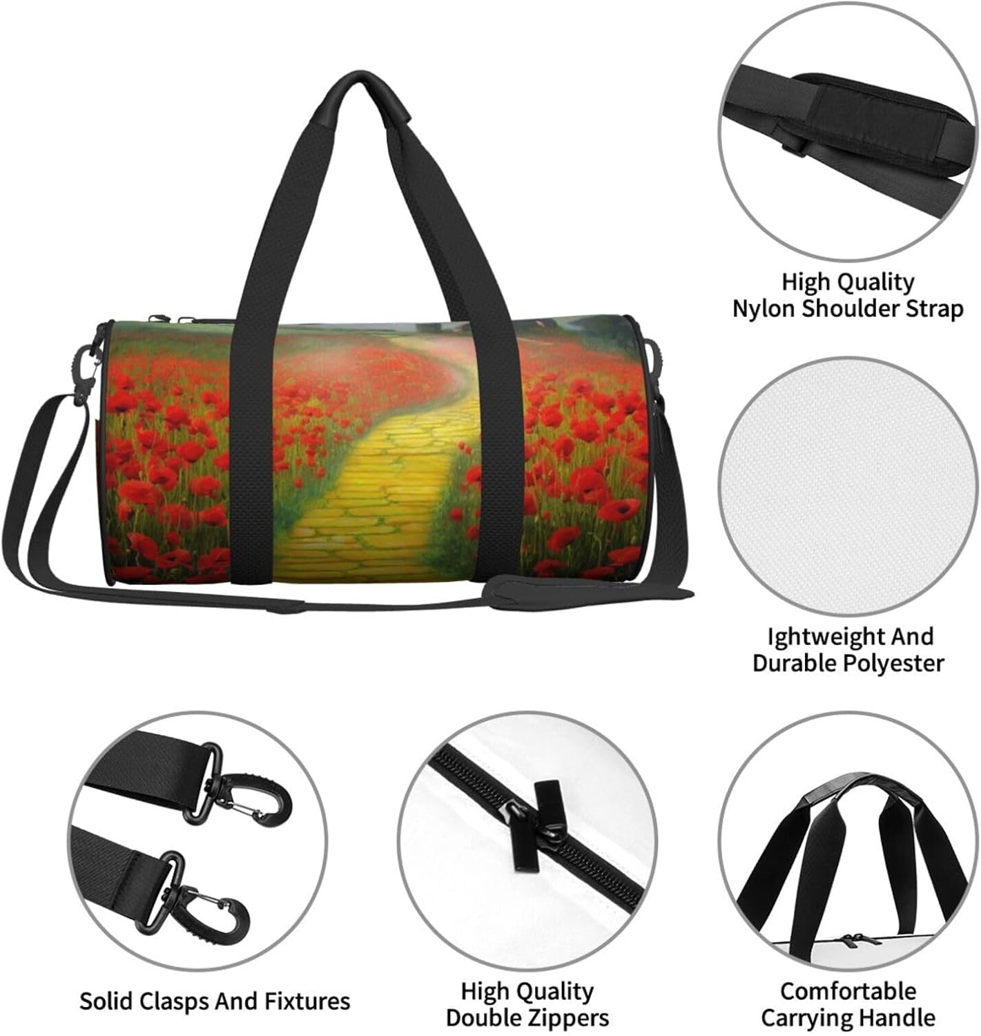 Travel Duffle Bag Weekender Bags For Men Women With Shoe Compartment Large Capacity Weekender Overnight Bag Poppies Field Yellow Brick Road Carry On Tote Bags Sport Gym Bag For Travel Yoga