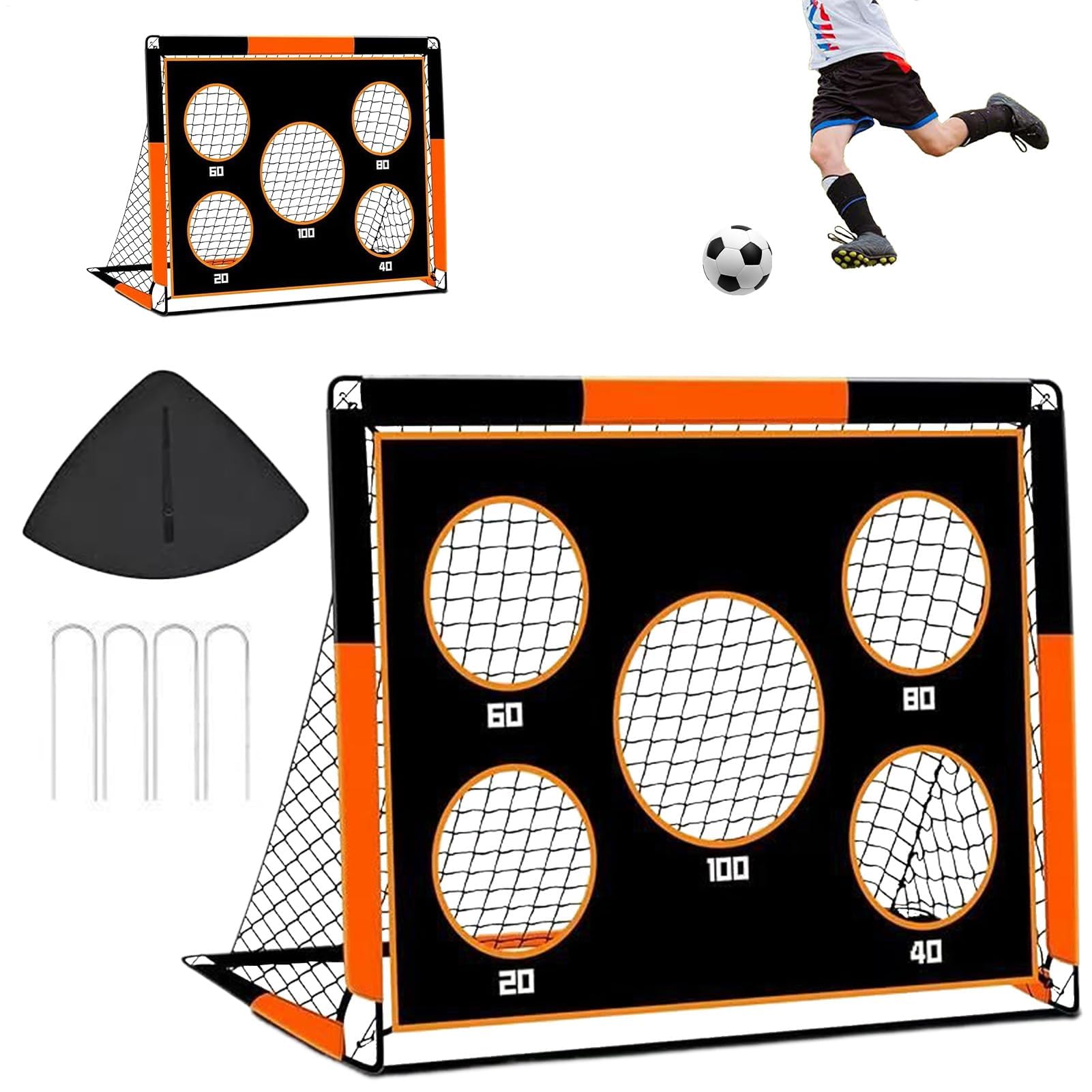 Porta da calcio pieghevole, set portatile con rete, montaggio rapido, telaio staccabile per allenamento sul cortile e sul campo