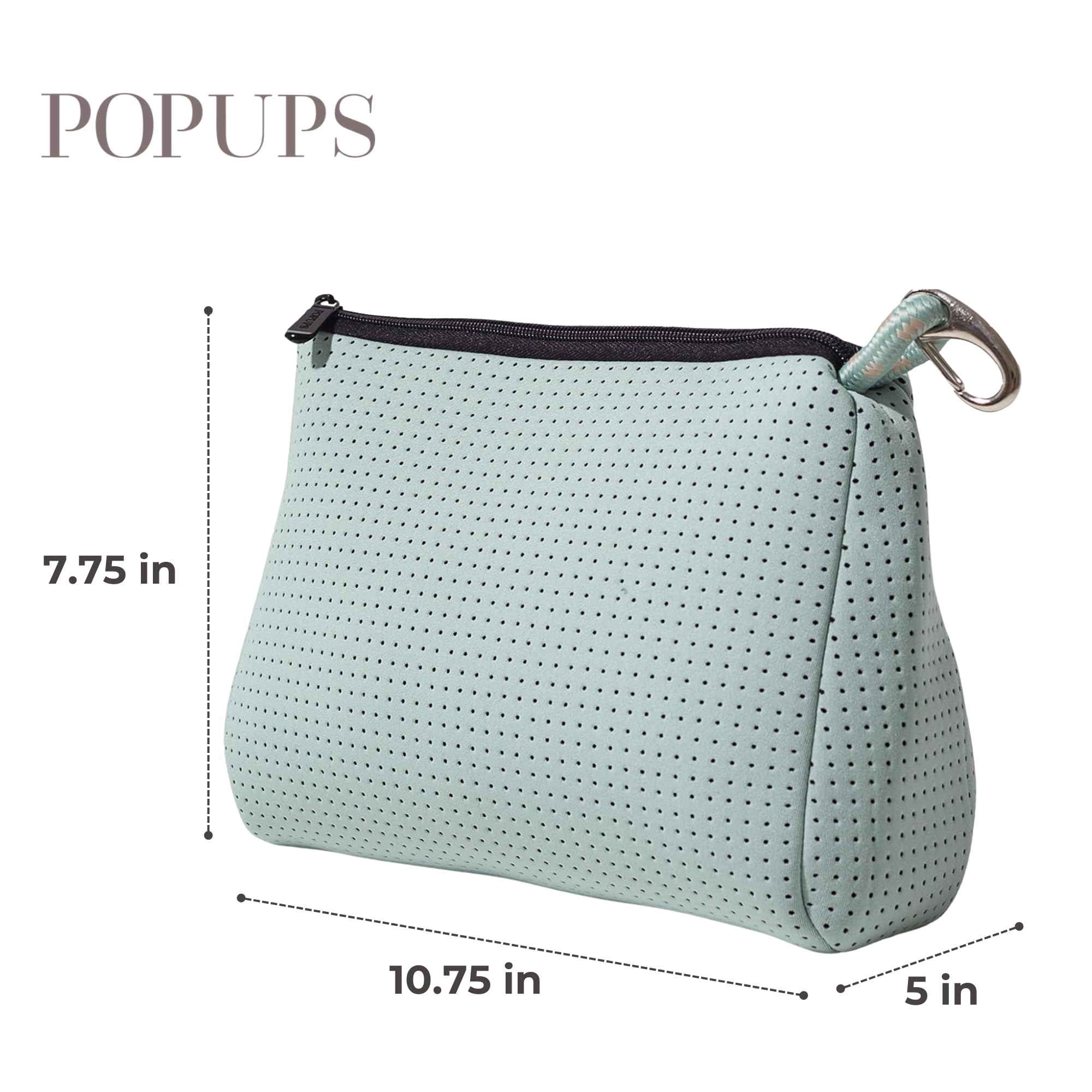 POPUPS Große Make-up-Tasche mit Reißverschluss, wasserdichte Neopren-Kosmetiktasche, 19,6 x 27,3 x 12,7 cm, Minzgrün